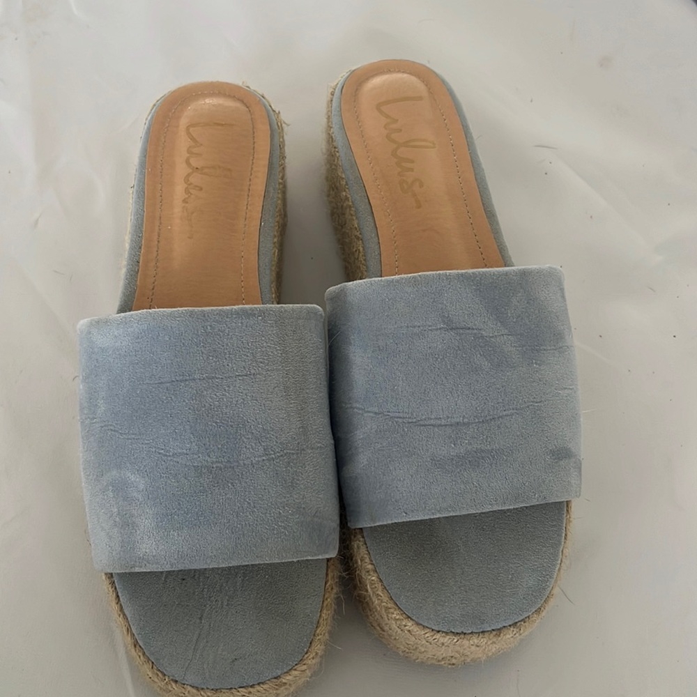 Baby blue suede platforms